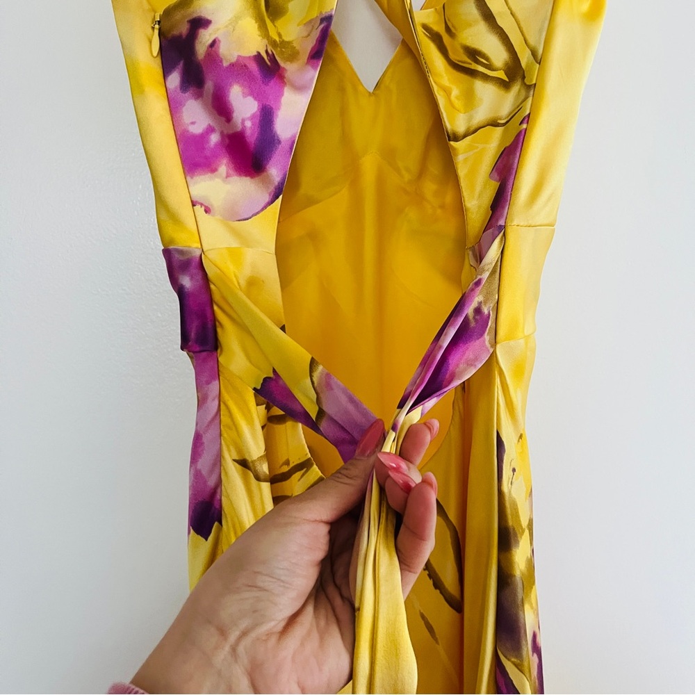 Cache Vintage Yellow Purple Floral Cutout Maxi Dress Size 6 Y2K - Picture 7 of 9